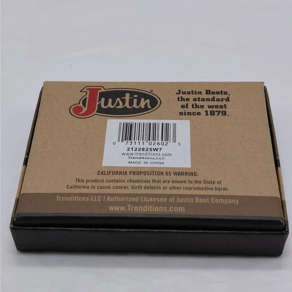 Justin Genuine Leather Card Wallet with Gusset Brown Western Logo Gift Boxed